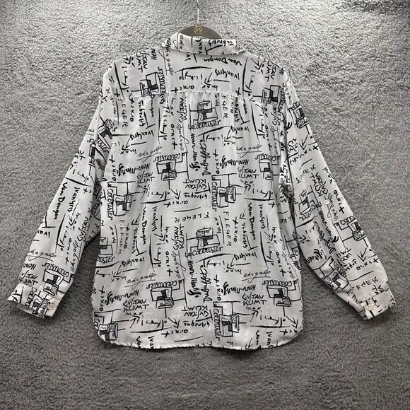 Vintage Maygene Women's Large Blouse Scribbled Note‎ Design Roll Up Cuffs - Picture 9 of 10